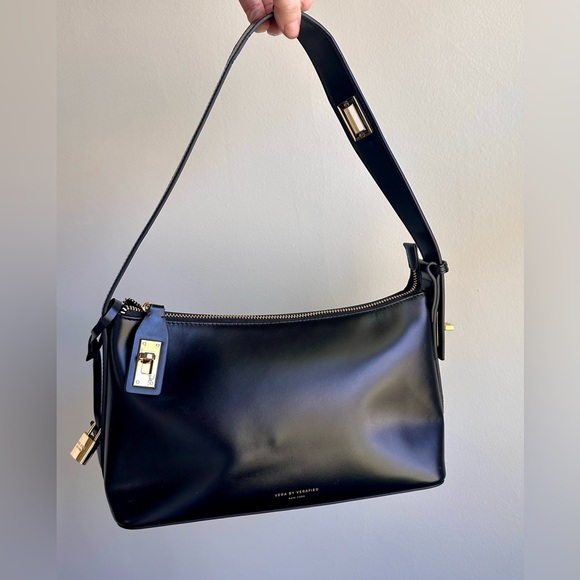 Verafied NY Hobo Gold Black Leather - Minimalist Style Lock and Key - Dust Bag - Picture 12 of 16